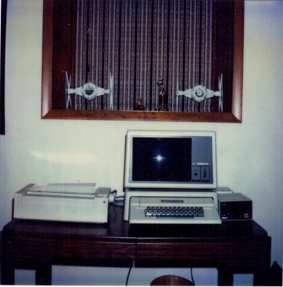Brian W Root Photo of AppleII+ and Star Wars Tie fighters on table in 1982.